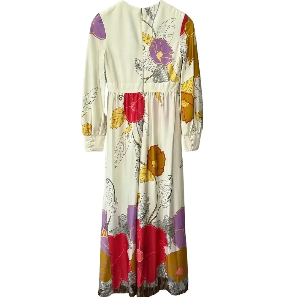 Vintage Tori Richard Honolulu Floral Maxi Dress Size 8 Long Sleeve V-Neck Hawaii - Picture 2 of 10